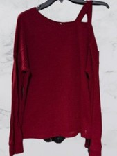 Asymmetric One-Shoulder Ribbed Sweater - Deep Red Size L