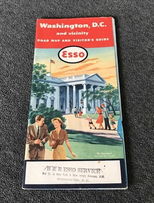Bell Helm-Esso Washington DC Vintage Road Map PICTORIAL GUIDE White House Cover