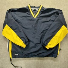 Holloway Mens XL Long Sleeve Pullover Lined Windbreaker Navy Blue Yellow Vneck