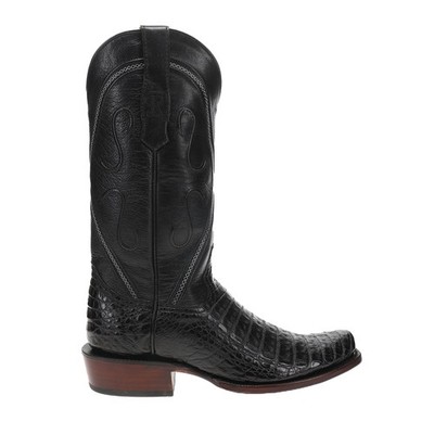 R. Watson Boots Caiman Belly 13 Inch Narrow Square Toe Cowboy  Mens Black Dress