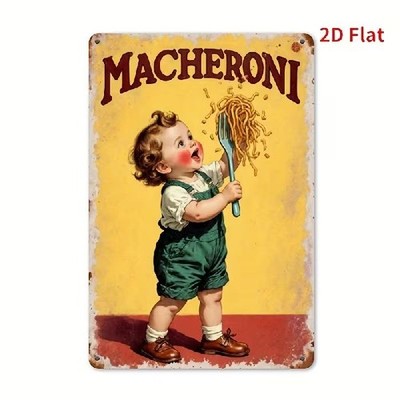 Blechschild Makkaroni Kind mit Gabel Vintage Retro Metallschild TEL4732