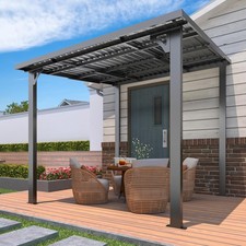 2.4x2.4 m Hardtop Wall-Mounted Lean-To Gazebo Pergola for Patio, BBQ & Carport