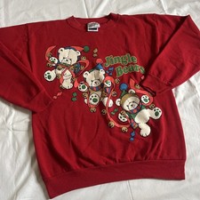 Vintage Christmas Crewneck Jingle Bears Sweatshirt Red Tultex Medium