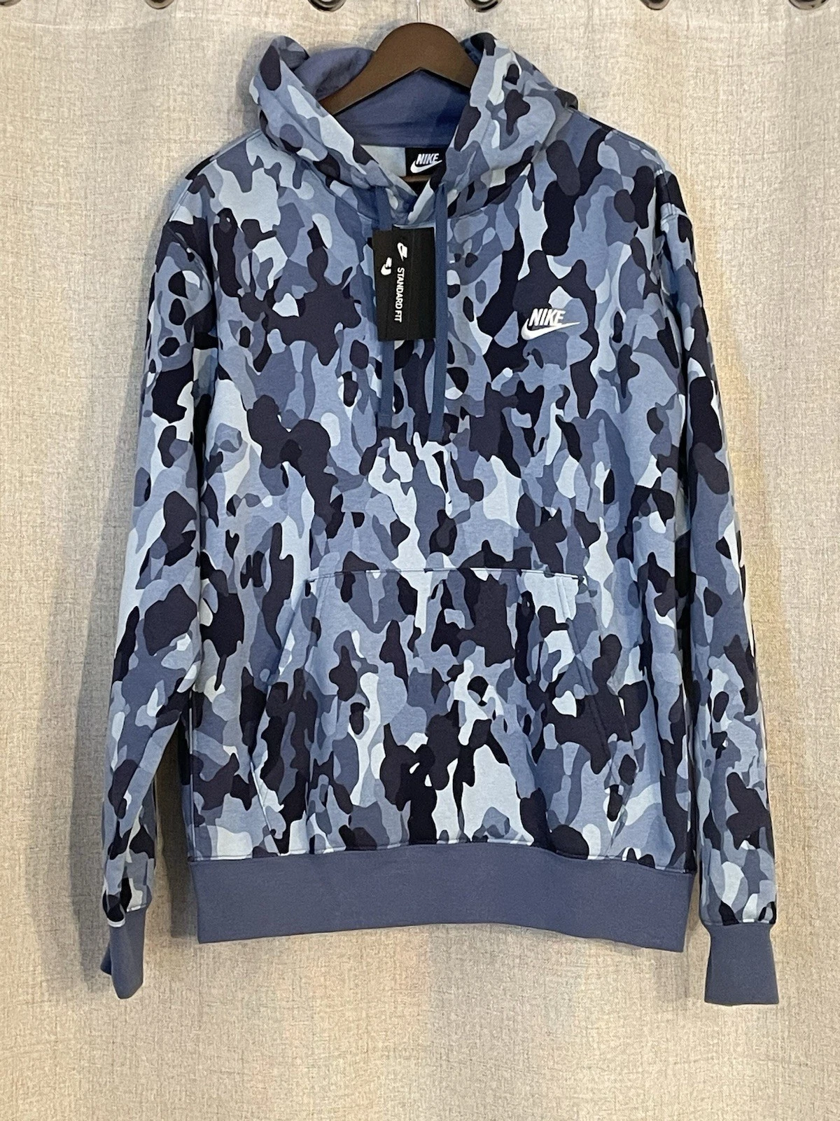 NEW Nike Air Sportswear Club Camo Fleece Pullover Hoodie Stone Blue Size Medium