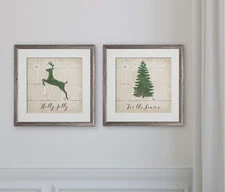 Wexford Home Holly Jolly Reindeer -2 Piece Set Art Print, 16X16, Silver