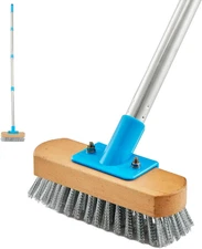 Stainless Steel Deck Scrub Brush with Long Handle - 60" Heavy Duty Floor Scrubbe