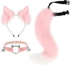 Furry Animal Cat Fox Tail Faux Fur Wolf Ear Headband Leather Neck Chocker Costum