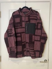No Boundaries Fleece Jacket Mens XL Plum Purple Check Sherpa Zip Oversized