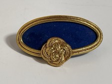 VTG Oval Barrette Hair Clip Blue Velvet Center Gold Cord Frame Knot