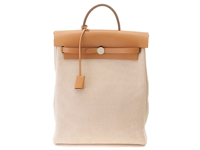 Hermes Herbag Zip MM Natural / Brown / Silver Hardware Bag Backpack #DB982