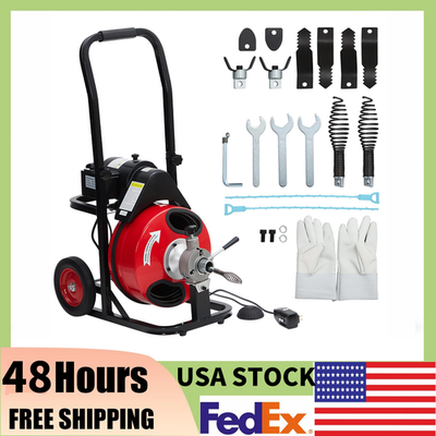 #ad 100 FT x 1 2quot; Drain Cleaner Electric Sewer Snake Cleaning Machine 110V w Gloves $302.99