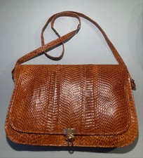 VTG 1970's brown genuine snake purse 7"x 10" NICE