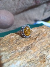 Schöner Silber 925 Ring mit Gelben Bernstein Guter Zustand Siehe Fotos