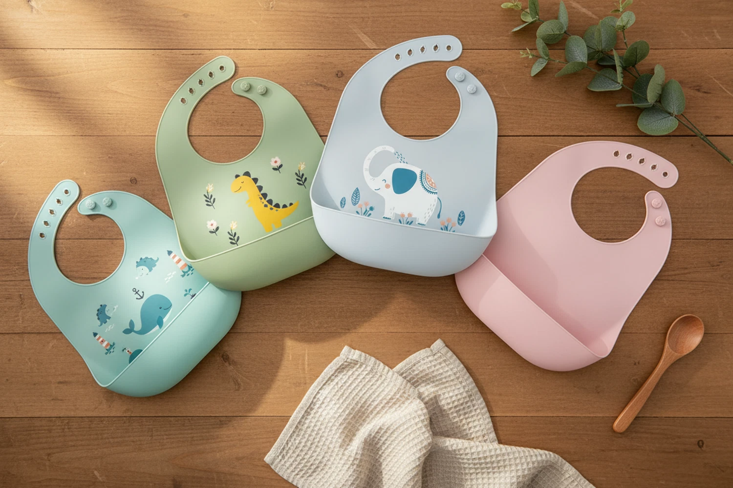 Adjustable Silicone Baby Bib – Multiple Designs