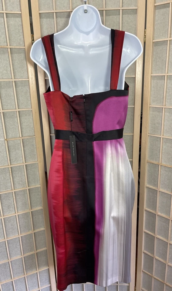 NUEVO CON ETIQUETAS $448 Vestido Elie Tahari 6 Simone Vagón Rojo Seda Sin Mangas Funda Halter Foto 2 de 4