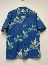 VTG Paradise Found Men’s Hawaiian Shirt Parrot Magnum PI Floral Cockatoo Sz L