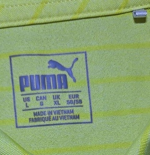 Puma Mens Yellow Striped Grey Logo Golf Shirt. Large - Picture 3 of 5