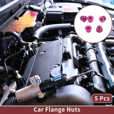 5 Pcs M2.5 Car Flange Nuts Aluminum Alloy,Plastic Rubber Ring Flat Hex Peach Red
