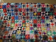 Patchwork Quilt Blanket 96"x85" Multicolor And Multi Textures Beautiful VTG