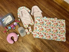 Baby Girl/infant Travel Lot - Car seat Liner With Head Support/cover/mirror
