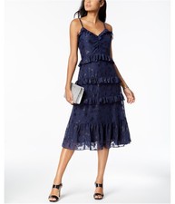 Michael Kors Womens Tiered Ruffled Dress, Blue, X-Large