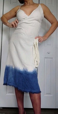 NWT Sz S En Creme Straps Midi Dip Dyed Off White Blue Denim Dress Fringe | eBay NWT Sz S En Creme Straps Midi Dip Dyed Off White Blue Denim Dress Fringe | eBay