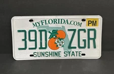 FLORIDA PERMANENT LICENSE PLATE — 39D 🍊ZGR — SUNSHINE STATE