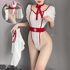 Mujeres Sexy Uniforme de Enfermera Tentación Lencería Criada Juegos con disfraces Body Falda Trajes