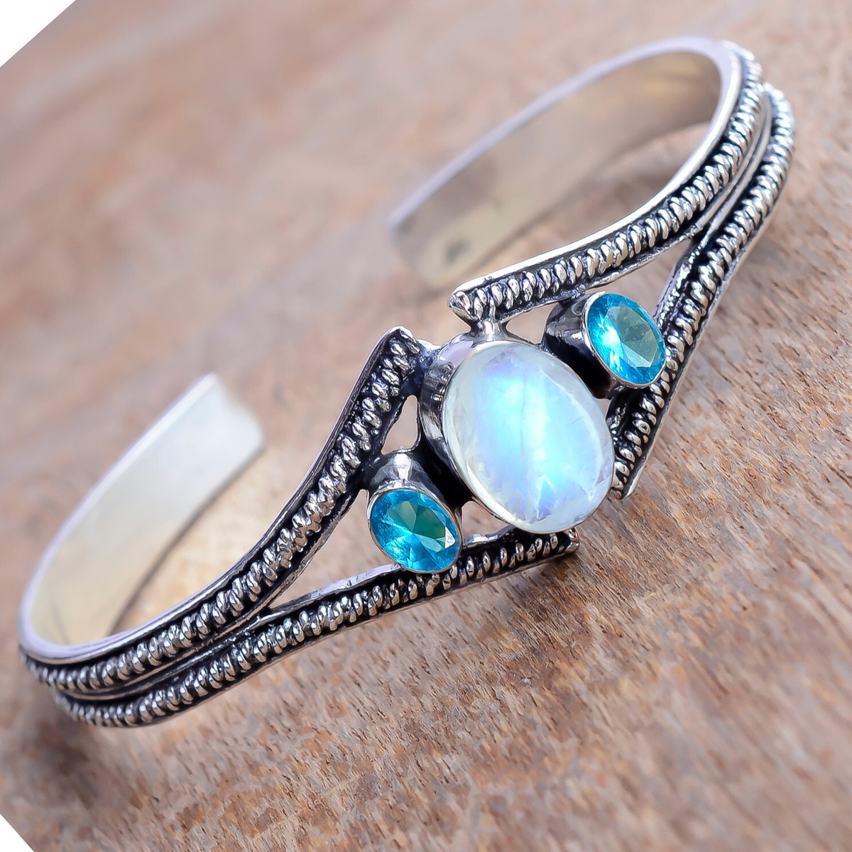 Moonstone & Blue Topaz Gemstone 925 Sterling Silver Cuff  Moonstone Blue Topaz 925 Sterling Silver Cuff Bracelet main image 1