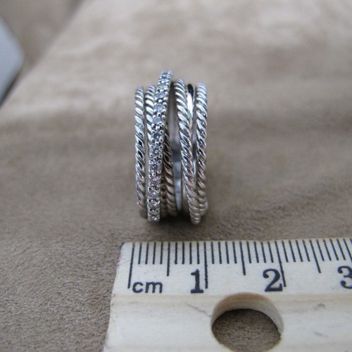 David Yurman Sterling Silver Crossover Wide Cable Pave Diamond Ring SZ 7.5 C621 - Picture 10 of 11