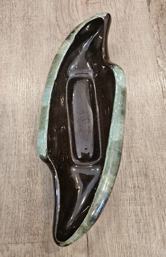 Vintage Drip Glaze Redware Pottery Planter Brown Turquoise Oblong Swirl - Picture 4 of 4