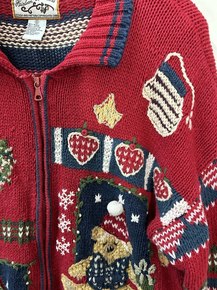 Cardigã feminino suéter malha Natal feio herança vintage tamanho P patchwork - Imagem 3 de 4