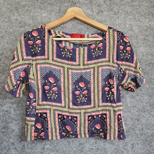 Tigerlily Top Womens Size 6 Cropped Boho Festival Floral Blue Red Patterned