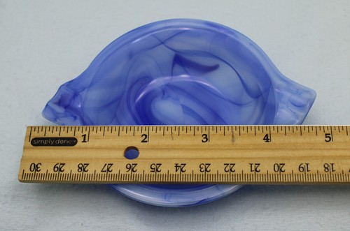 Vintage Akro Agate Blue Marble Swirls Glass Ashtray Tabletop 5" x 3 3/4" x 1" - Picture 5 of 13