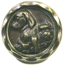 Antique 1800s Metal Button Dogs Doghouse &ldquo;Dignity & Impudence&rdquo; Pictorial Round