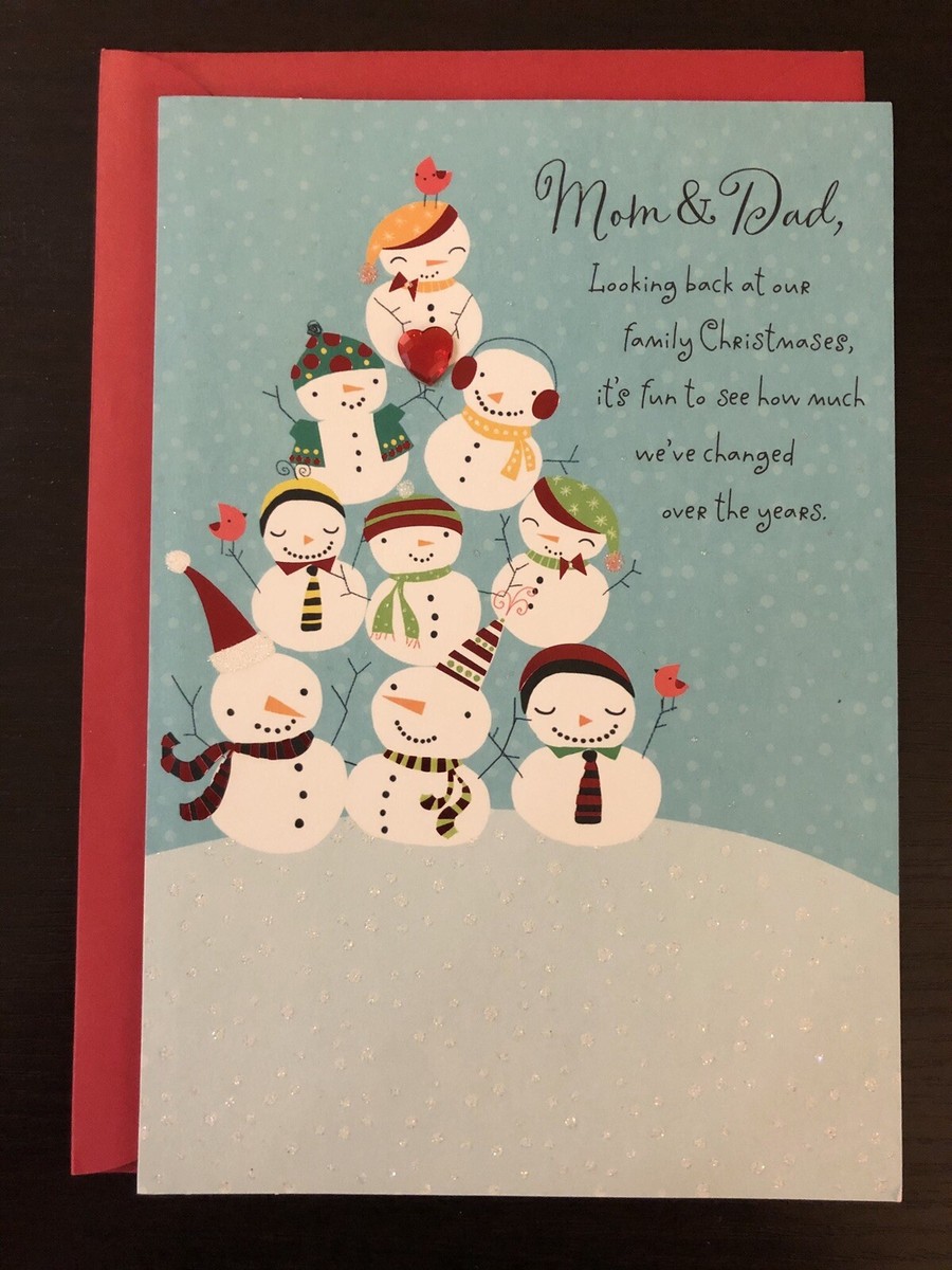Merry Christmas Mom Dad Snowman Hallmark Holiday Greeting Card