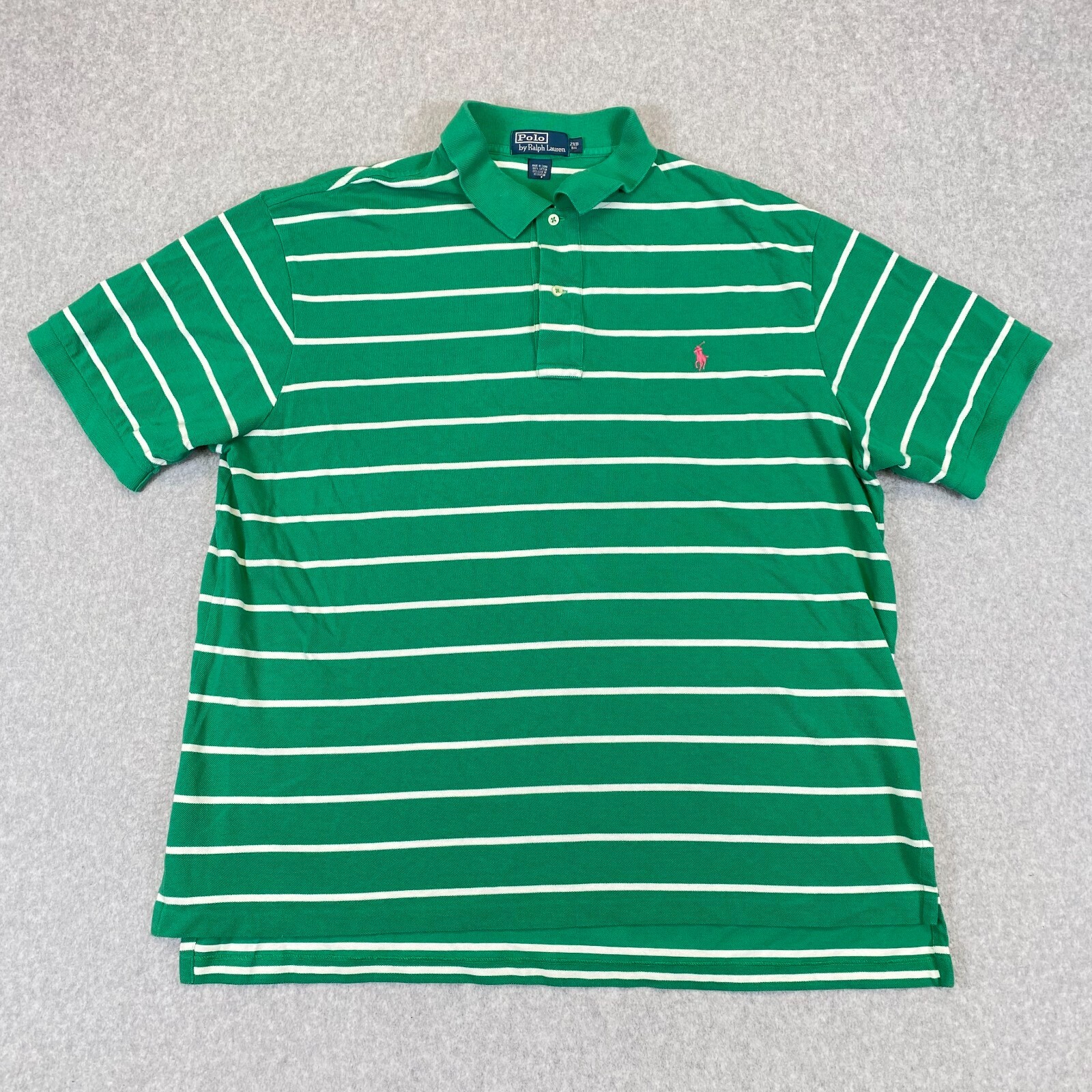 Ralph Lauren Shirt Adult 2XB Big Green Striped Short Sleeve Rugby Golf Polo Mens