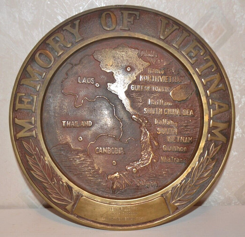 Vintage Memory of Vietnam Round Commemorative Brass Bronze Wall Plaque- engraved