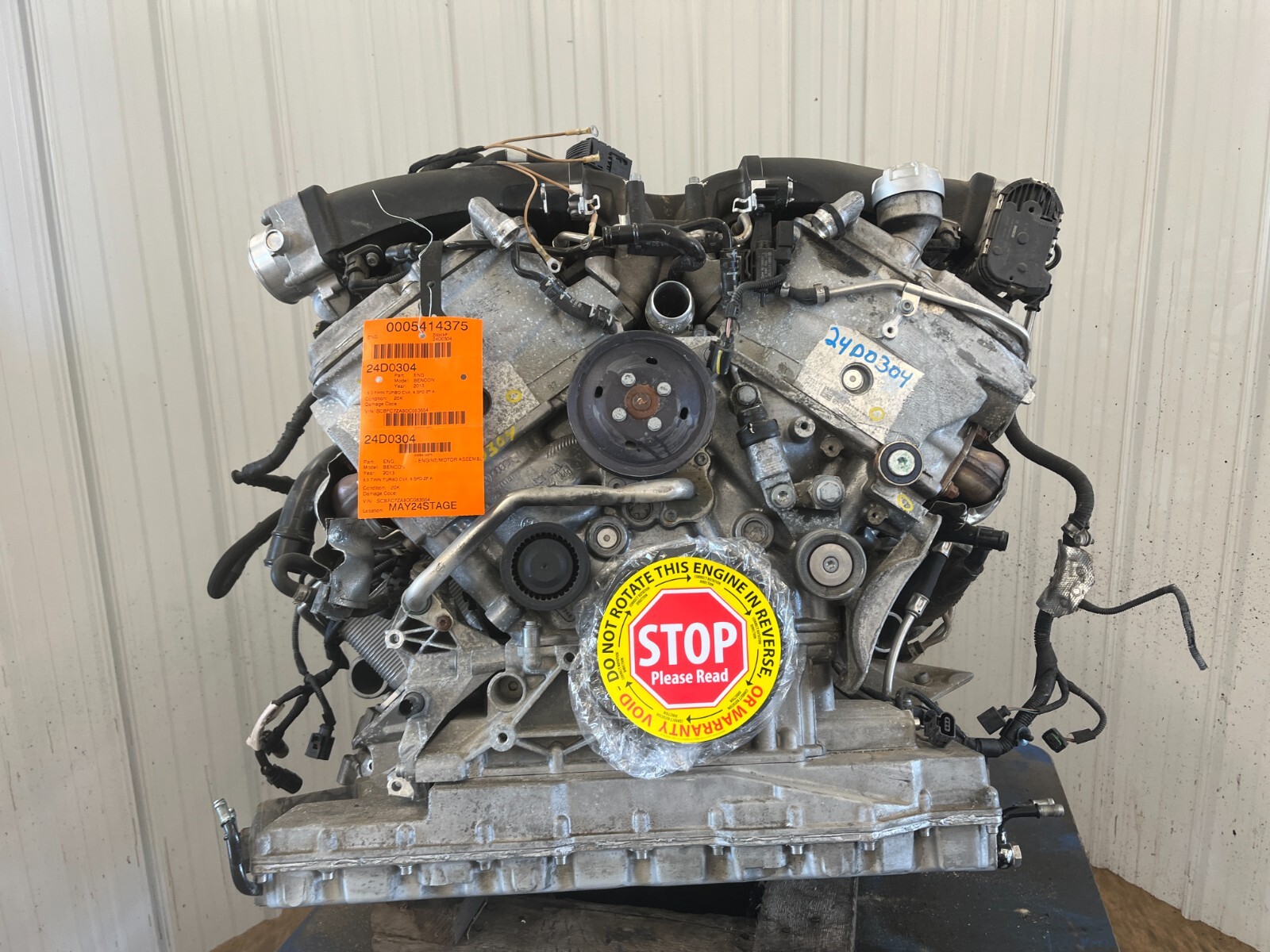 2013 BENTLEY CONTINENTAL GT ENGINE MOTOR 6.0 TWIN TURBO AWD 20,349 MILES