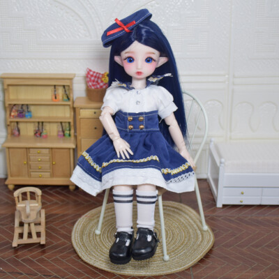 1/6 30cm BJD Doll + Elf Ears + Blue Eyes + Wig + Shoes + Hat + Dress Lifelike