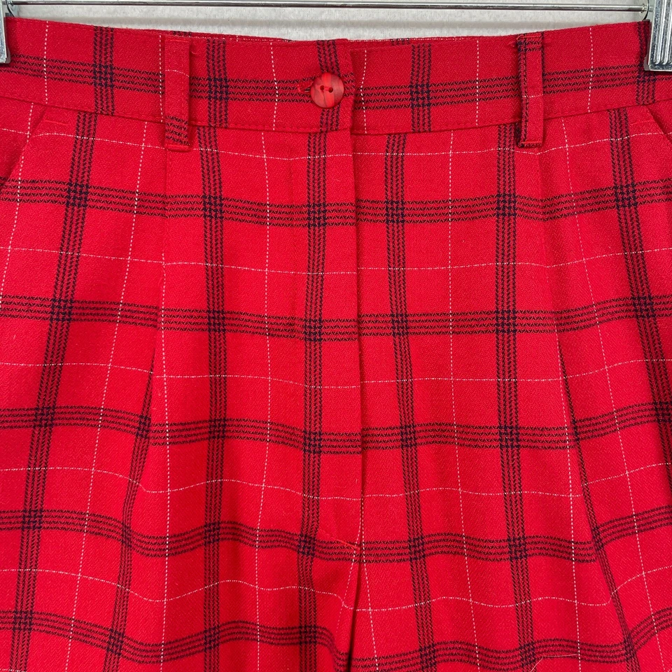Pantalones Cortos COLA De Colección Para Mujer 6 S Bermudas 9" Cuadros Plisados Caminar Cintura Alta Chino Rojo Foto 3 de 4
