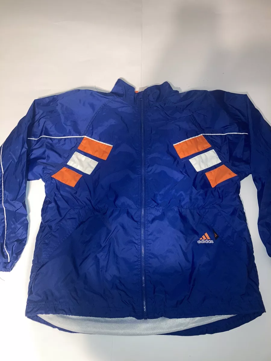 Men s Vintage 90s Adidas Full Zip Blue Orange White Windbreaker Jacket Size M
