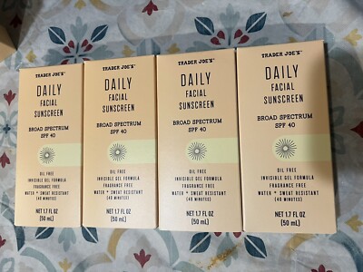 New Trader Joe's Daily Facial Sunscreen Broad Spectrum SPF 40 - 1.7oz x 4 Bottle