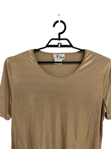 N Touch Women's Short Sleeve Gold Sparkly Stretch Blouse Size XL - Picture 4 of 11