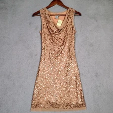 Max Studio Mini Dress Women's Small Copper Sequin Cowl Neck Sleeveless Party NWT