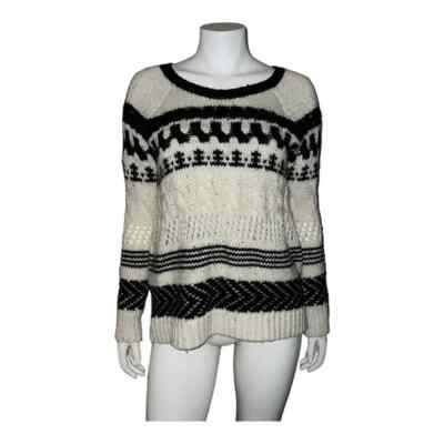American Eagle Women Black White Striped Chunky Cable Knit