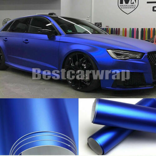 Blue Metallic Satin Matte Chrome Vinyl Film Car Wrap Graphics Bubble Free - Picture 1 of 7