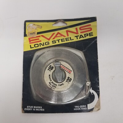 Vintage 50' Evans Long Steel Tape, 16'' Stud Marks, New Old Stock Sealed 