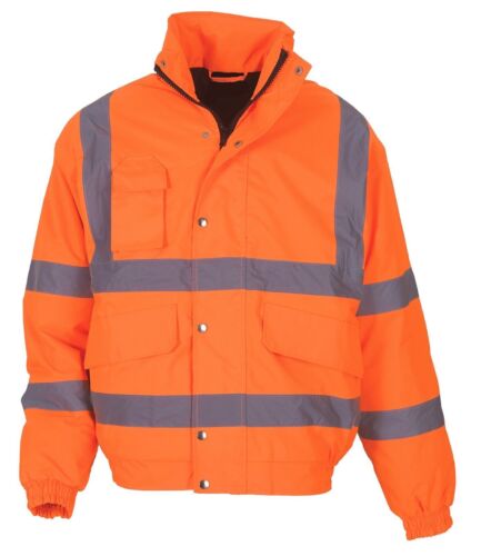 Bomber Mens Hi Viz Vis Workwear Jacket Waterproof High Visibility Safety 2 Tone - Picture 2 of 11