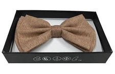 NEW LIGHT BROWN CANVAS UNISEX NECKWEAR TUXEDO CLIP-ON  ADJUSTABLE BOW-TIE
